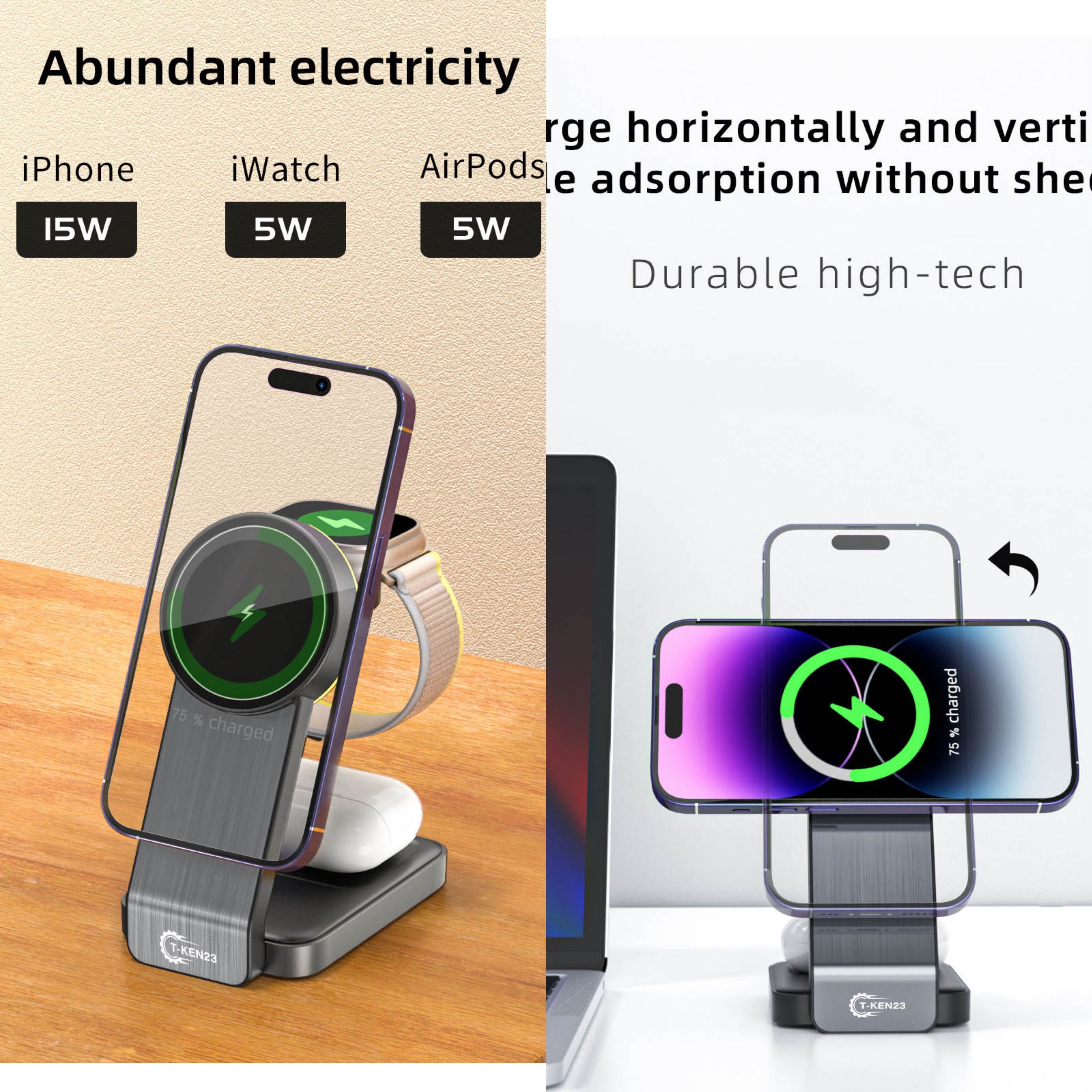 Chargeur sans fils 3 en 1 Pour iPhone